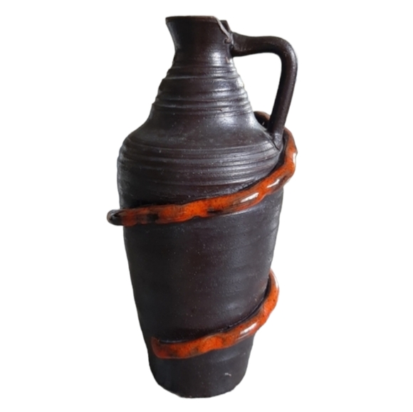 Chipped Mid-Century Italian Pottery Jug Lava Red Glaze Reeding Raymor Period - Picture 10 of 13